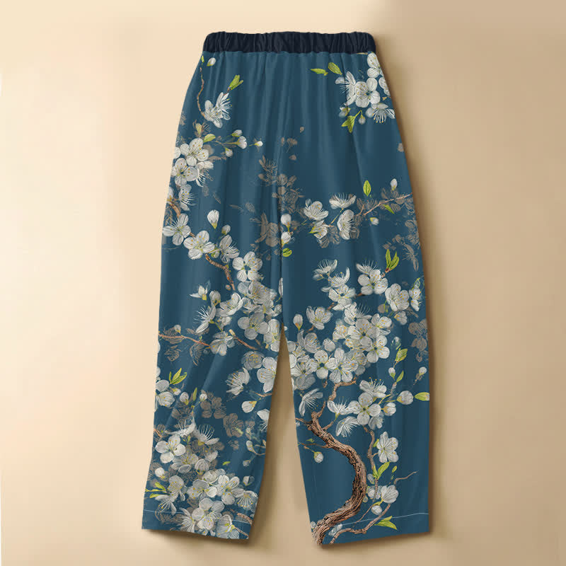 Buddha Stones Pantalones harem de algodón puro con estampado floral vintage, botones de rana, cintura elástica y bolsillos para mujer. - image 6