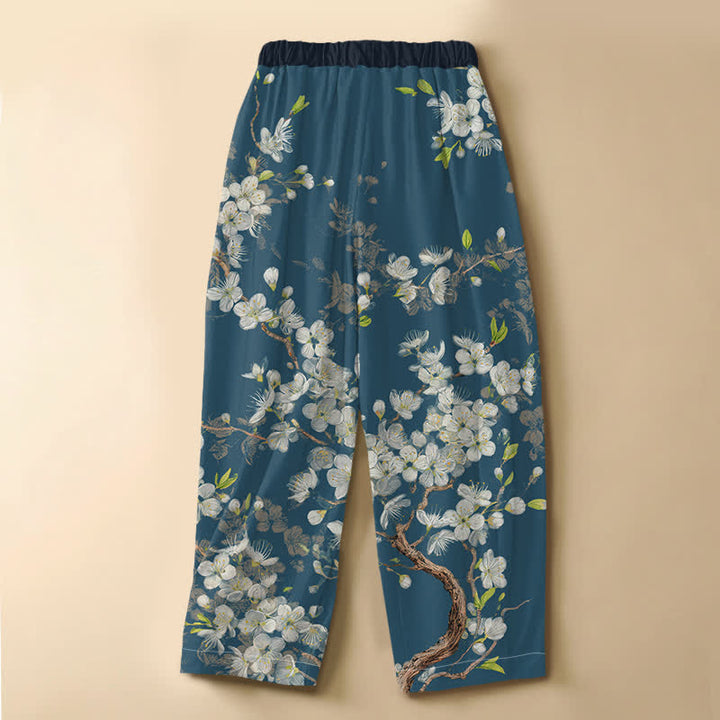 Buddha Stones Pantalones harem de algodón puro con estampado floral vintage, botones de rana, cintura elástica y bolsillos para mujer. - image 6