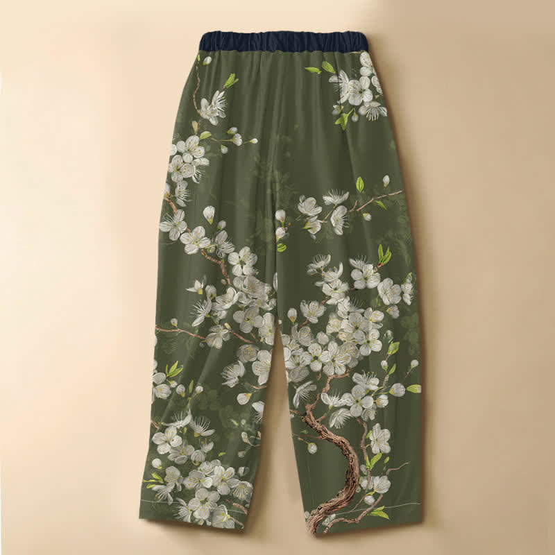 Buddha Stones Pantalones harem de algodón puro con estampado floral vintage, botones de rana, cintura elástica y bolsillos para mujer. - image 8