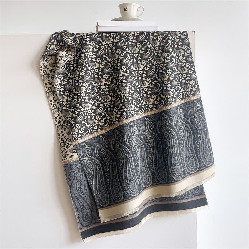 Buddha Stones Chal reversible con estampado floral paisley de enredaderas, ideal para primavera y otoño. - Gris oscuro - 180*65 cm - image 6