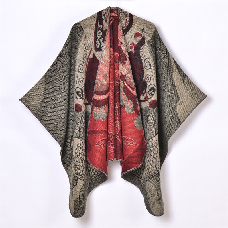 Buddha Stones Chal suave drapeado oriental con estampado de nubes de peces koi para otoño e invierno. - image 15