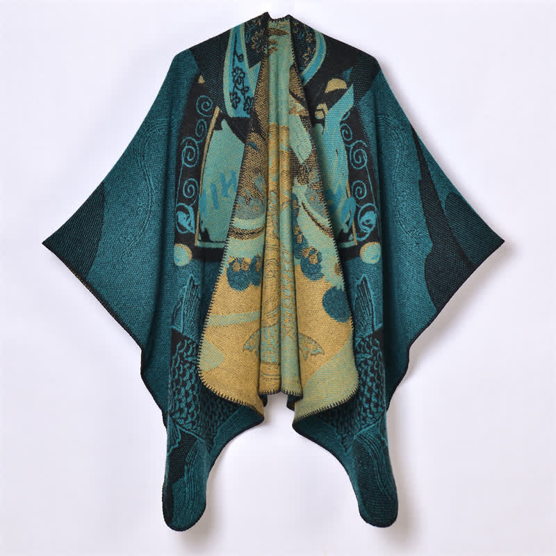 Buddha Stones Chal suave drapeado oriental con estampado de nubes de peces koi para otoño e invierno. - Azul cadete - 130x150cm - image 27