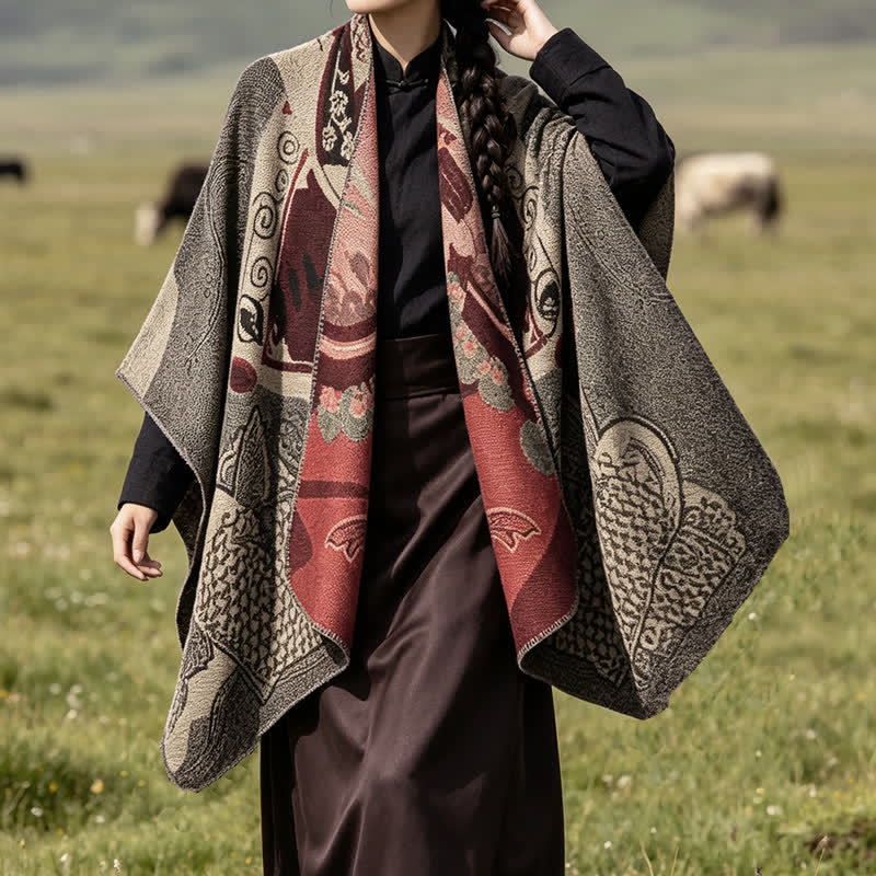 Buddha Stones Chal suave drapeado oriental con estampado de nubes de peces koi para otoño e invierno. - image 16