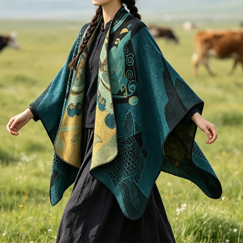 Buddha Stones Chal suave drapeado oriental con estampado de nubes de peces koi para otoño e invierno. - image 31