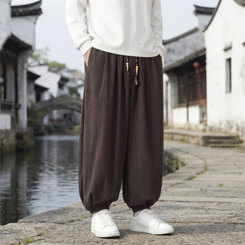 Buddha Stones Pantalones tobilleros lisos de estilo vintage con cordón ajustable para hombre, ideales para primavera y otoño. - image 1