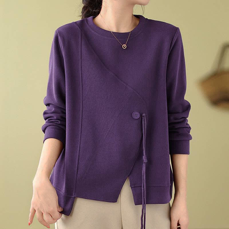 Buddha Stones Prendas de punto lisas para mujer, estilo minimalista, con cuello redondo y cordón ajustable, ideales para otoño/invierno. - RebeccaPurple - US12, UK/AU16, EU44 (2XL) - image 0