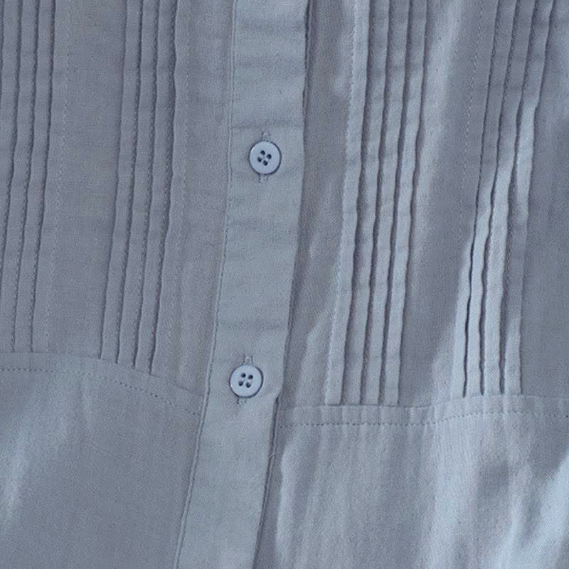 Buddha Stones Camisas de manga larga de algodón liso con pliegues y botones, estilo vintage elegante para otoño. - image 2