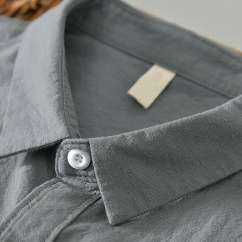Buddha Stones Camisa de manga larga para hombre, estilo casual minimalista, con botones, de algodón liso. - image 1