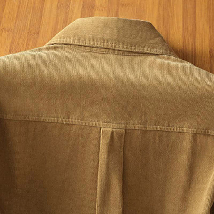 Buddha Stones Camisas de manga larga de pana lisas con botones para mujer, estilo vintage de otoño/invierno, con bolsillo. - image 3