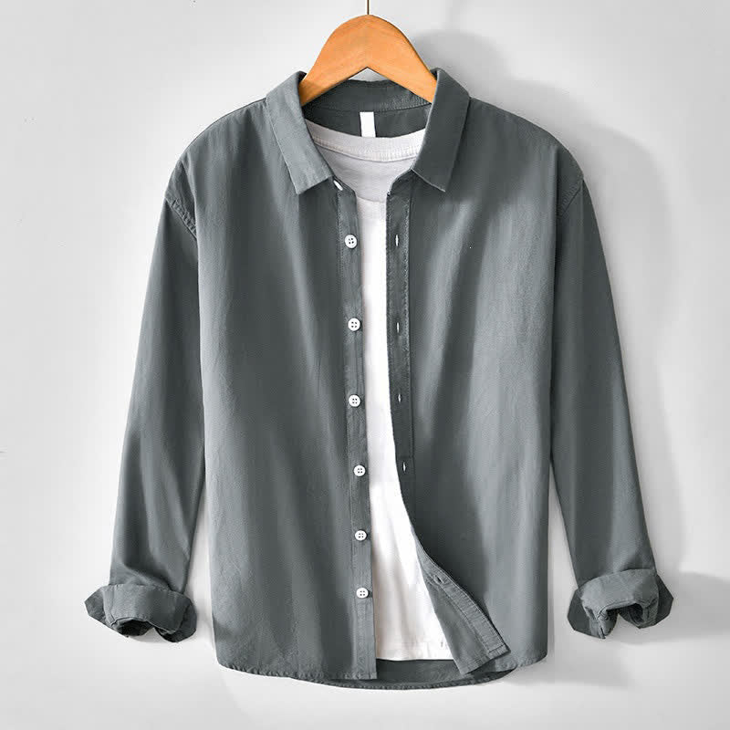 Buddha Stones Camisa de manga larga para hombre, estilo casual minimalista, con botones, de algodón liso. - Gris oscuro - US/UK/AU44, EU54 (4XL) - image 0