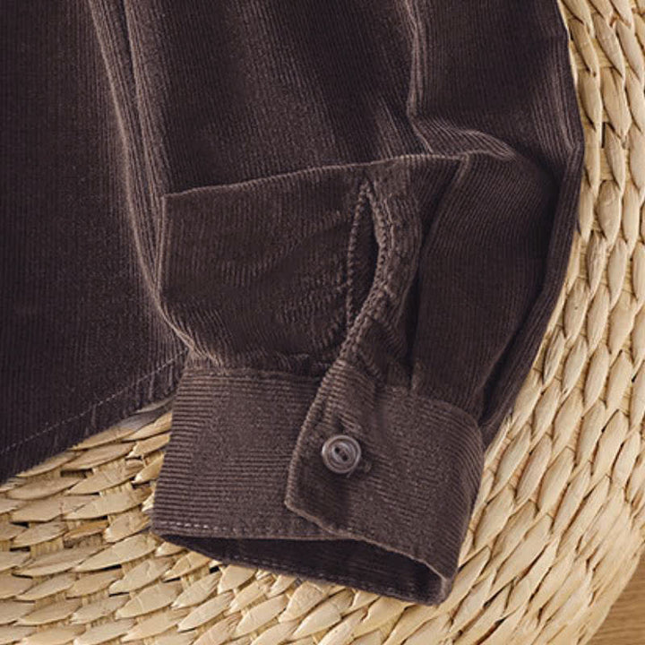Buddha Stones Camisas de manga larga de pana lisas con botones para mujer, estilo vintage de otoño/invierno, con bolsillo. - image 16