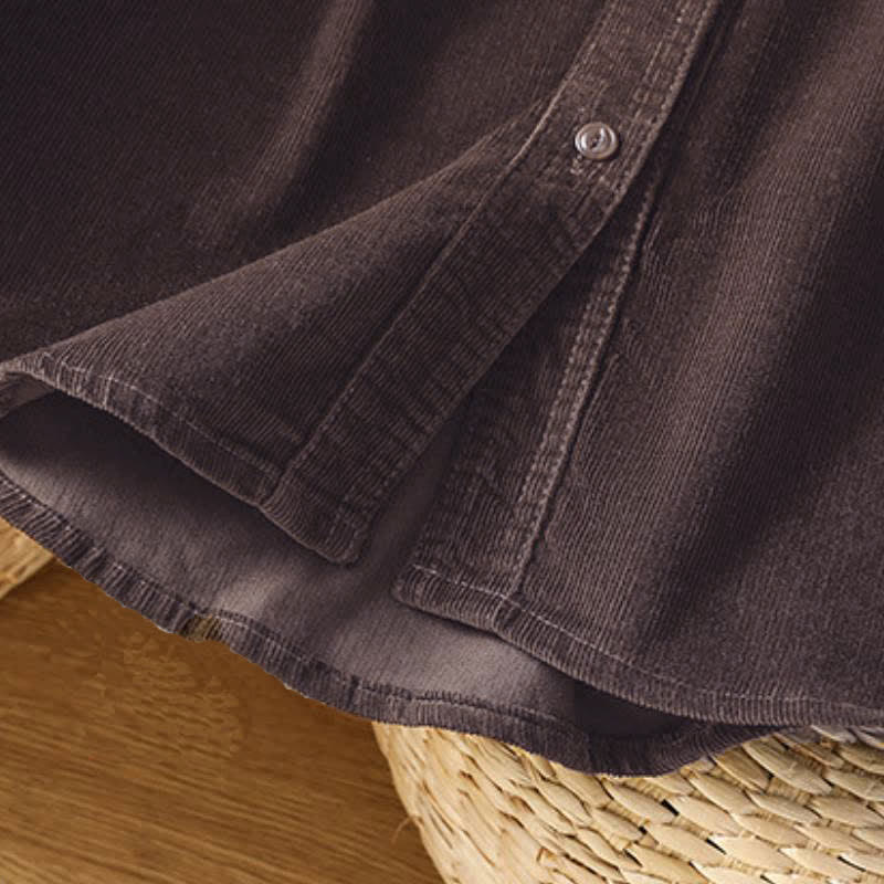 Buddha Stones Camisas de manga larga de pana lisas con botones para mujer, estilo vintage de otoño/invierno, con bolsillo. - image 15