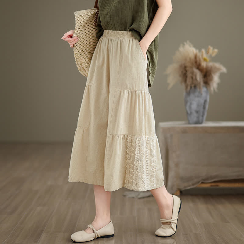 Pantalones cortos de mujer de algodón con estampado de Buddha Stones, encaje liso y pernera ancha, con bolsillos. - image 2