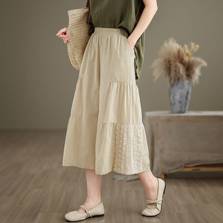 Pantalones cortos de mujer de algodón con estampado de Buddha Stones, encaje liso y pernera ancha, con bolsillos. - image 2