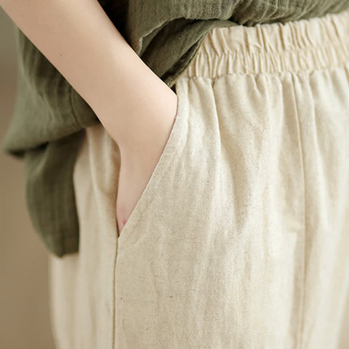 Pantalones cortos de mujer de algodón con estampado de Buddha Stones, encaje liso y pernera ancha, con bolsillos. - image 7