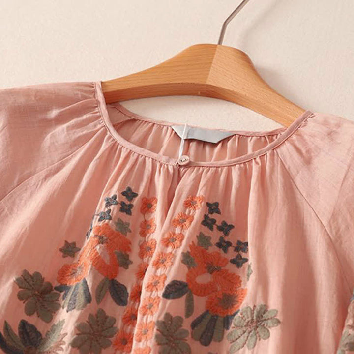 Buddha Stones Vestido de mujer de manga tres cuartos con bordado floral estilo boho para verano - image 2