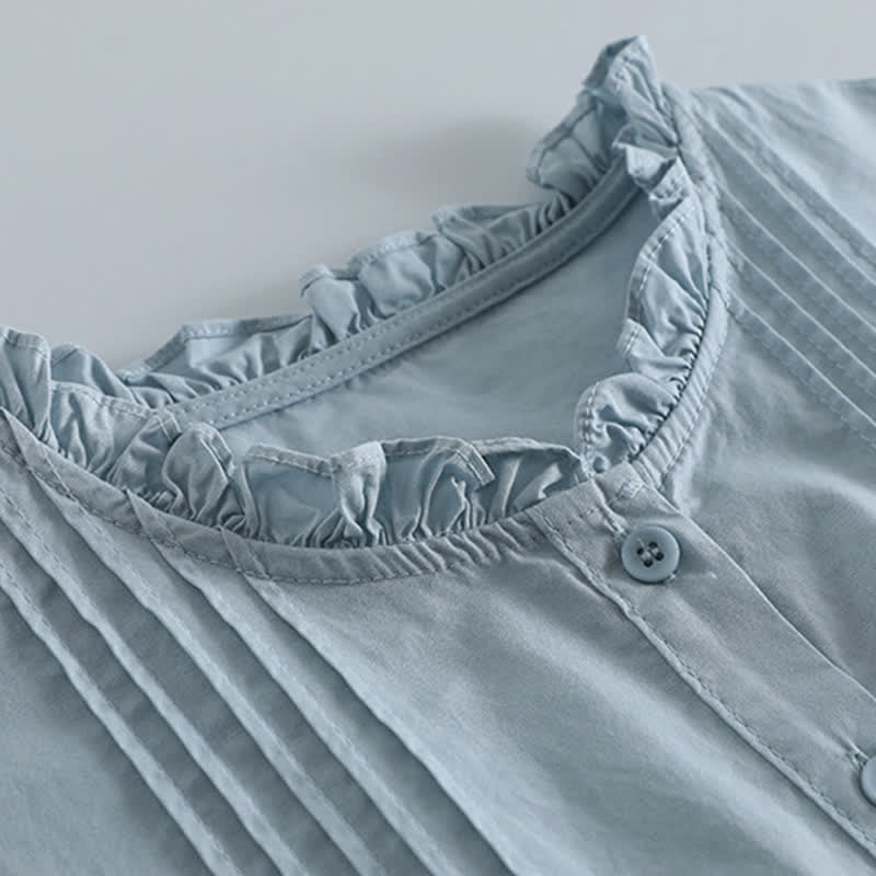 Buddha Stones Camisa de manga larga plisada de manga larga para mujer, estilo vintage informal de primavera con botones. - image 1