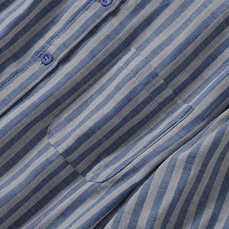 Buddha Stones Camisa de manga corta a rayas para mujer, estilo casual de verano, con botones y bolsillo de parche. - image 27