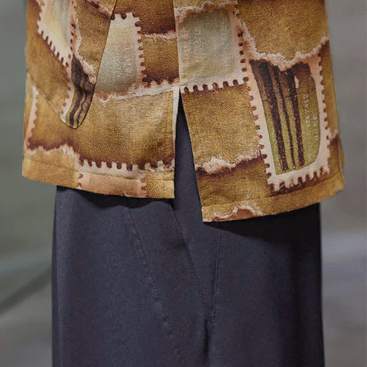Buddha Stones Camisas de manga corta para hombre con diseño de patchwork a cuadros, estilo bohemio informal de verano y bolsillo de parche. - image 21