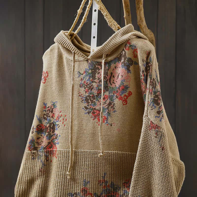 Suéter de manga larga con capucha y estampado floral para mujer de Buddha Stones - image 1