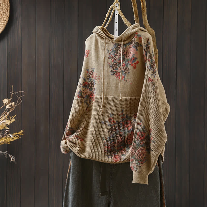 Suéter de manga larga con capucha y estampado floral para mujer de Buddha Stones - BurlyWood - US4-6, UK/AU8-10, EU36-38 (F) - image 0