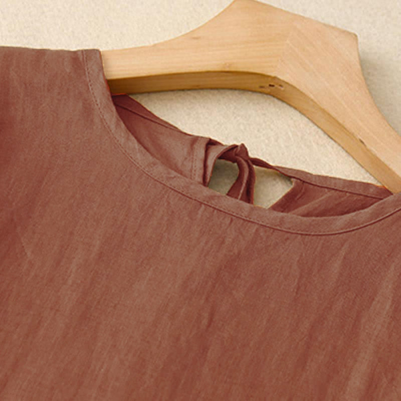 Vestido midi informal de mujer con Buddha Stones, manga corta, tirantes con lazo y bolsillos. - image 1