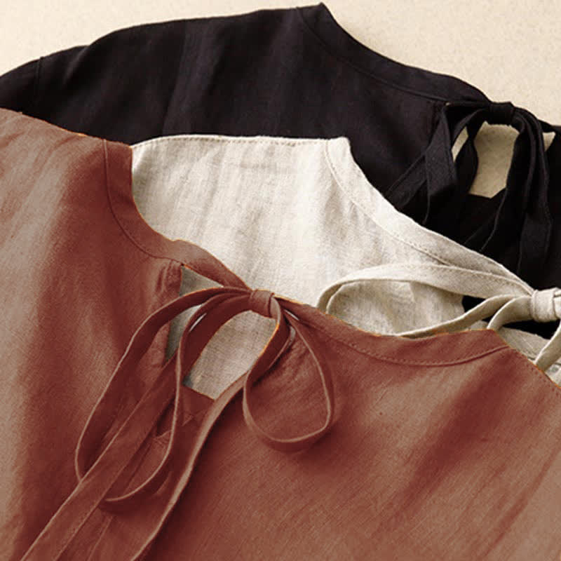 Vestido midi informal de mujer con Buddha Stones, manga corta, tirantes con lazo y bolsillos. - image 25