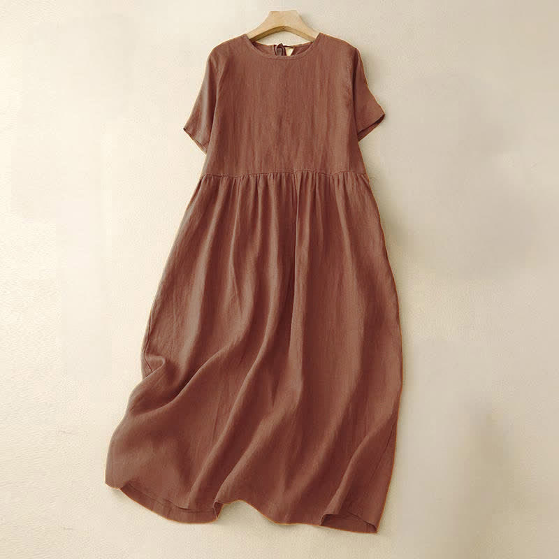 Vestido midi informal de mujer con Buddha Stones, manga corta, tirantes con lazo y bolsillos. - Chocolate - US8-10，UK/AU12-14，EU40-42 (2XL) - image 0