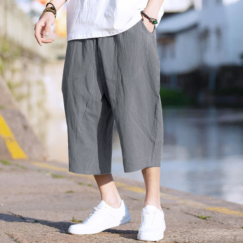 Pantalones de hombre Buddha Stones Summer Plain Pleat Design con cordón ajustable, largo 7-8 y bolsillos. - Gris - US/UK/AU46, EU56 (5XL) - image 0
