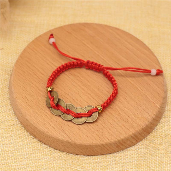 Pulsera de tejido de hilo rojo de la fortuna de la moneda de cobre de las Buddha Stones