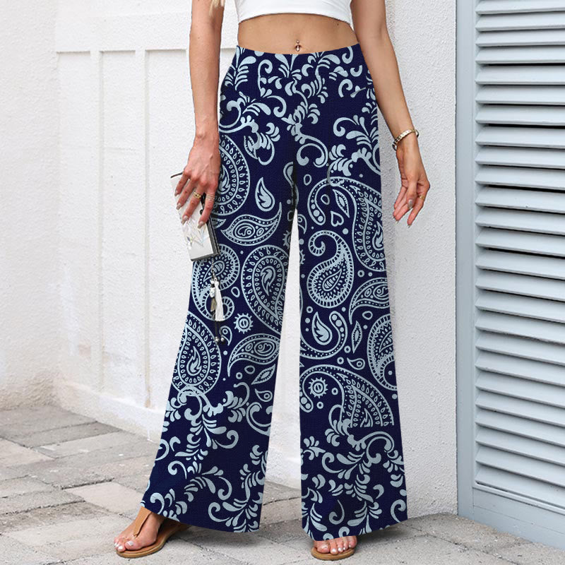 Buddha Stones Pantalones de mujer de lino y algodón con estampado paisley vintage, cintura elástica, pernera ancha y bolsillos. - image 7
