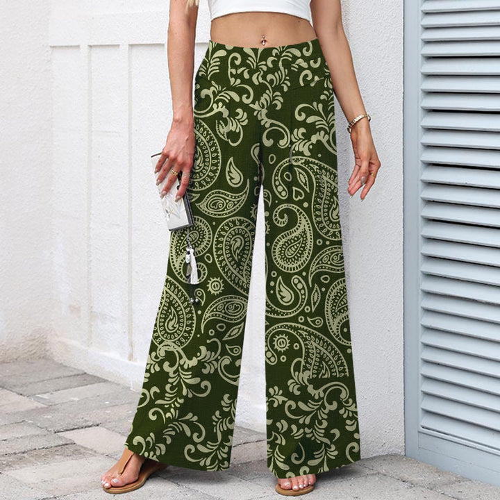Buddha Stones Pantalones de mujer de lino y algodón con estampado paisley vintage, cintura elástica, pernera ancha y bolsillos. - image 5