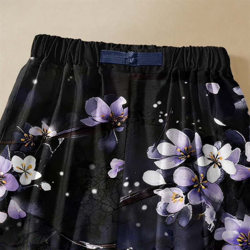 Buddha Stones Pantalones harem de mujer con cintura elástica, bolsillos y estampado degradado de flores de cerezo en algodón puro. - image 2