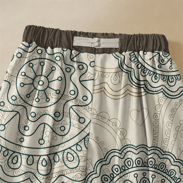 Buddha Stones Pantalones harem de algodón puro con estampado de mandala estilo boho, botones de rana y cintura elástica para mujer con bolsillos. - image 3