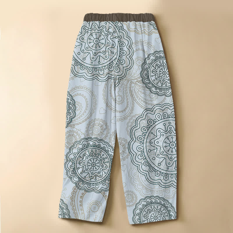 Buddha Stones Pantalones harem de algodón puro con estampado de mandala estilo boho, botones de rana y cintura elástica para mujer con bolsillos. - image 6