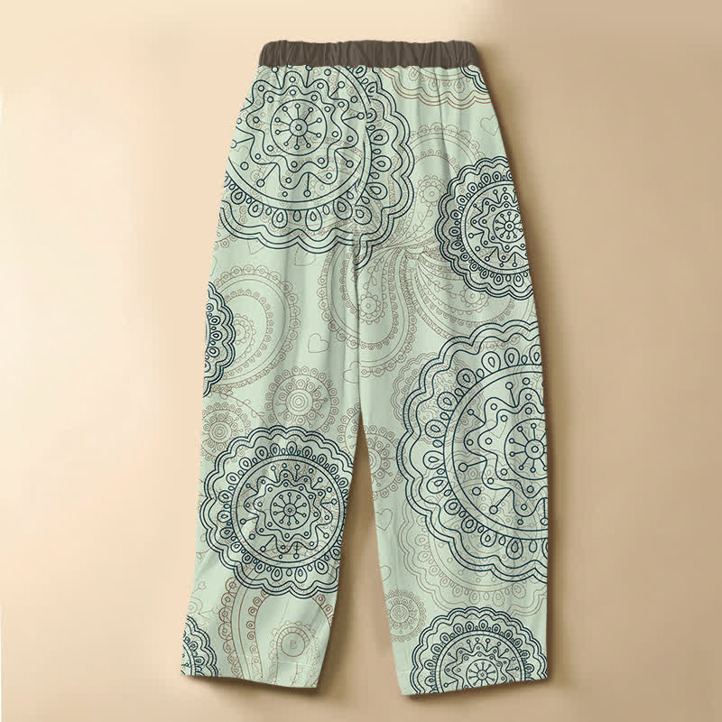 Buddha Stones Pantalones harem de algodón puro con estampado de mandala estilo boho, botones de rana y cintura elástica para mujer con bolsillos. - image 8