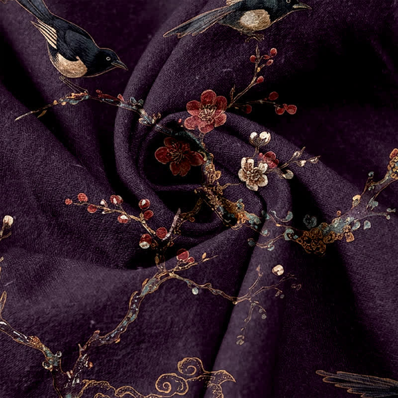 Buddha Stones Pantalones de mujer de algodón puro con elegante estampado de flores y pájaros, cintura elástica y bolsillos. - image 3