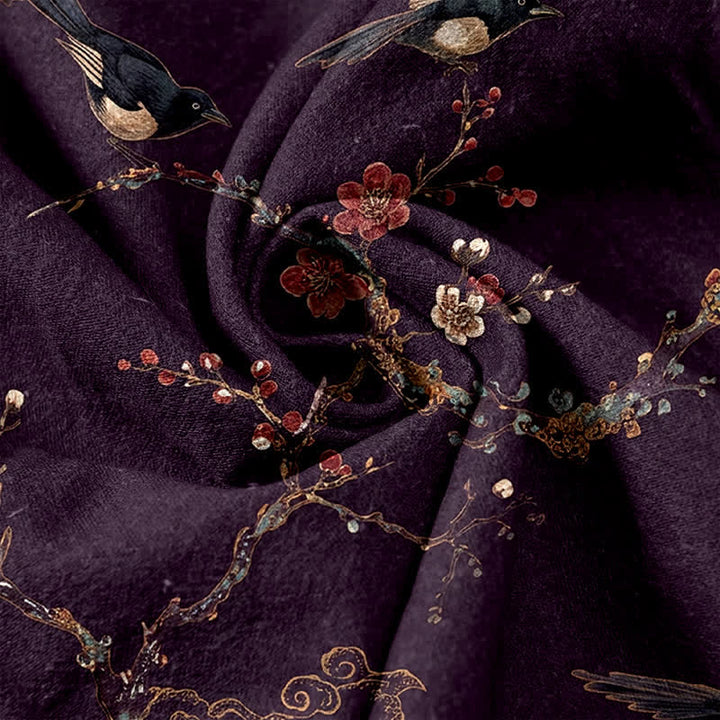 Buddha Stones Pantalones de mujer de algodón puro con elegante estampado de flores y pájaros, cintura elástica y bolsillos. - image 3