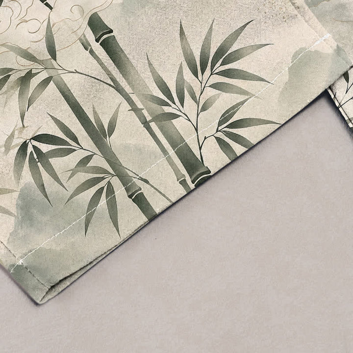 Buddha Stones Pantalones de mujer de algodón puro con estampado de hojas de bambú estilo zen, cintura elástica y bolsillos. - image 1