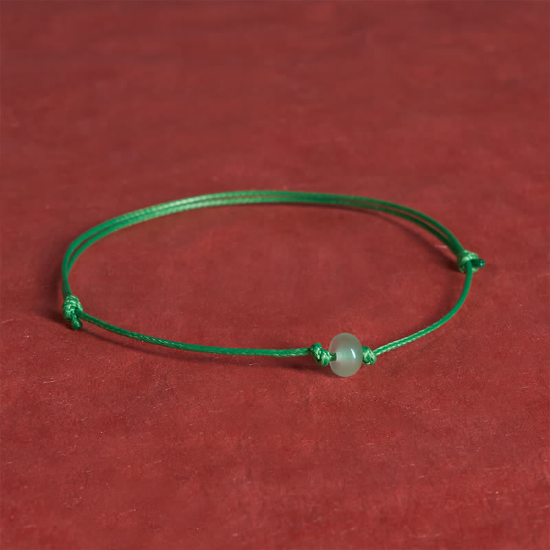 Buddha Stones Pulsera minimalista de protección de aventurina verde con hilo rojo trenzado - Cuenta de rueda (circunferencia de la muñeca: 6,3–7,1 pulgadas/16–18 cm) - Cuerda verde - image 3
