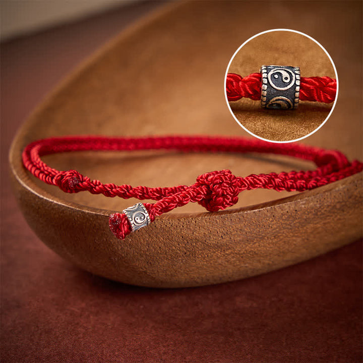 Buddha Stones Pulsera de protección Yin Yang de plata de ley 925 con hilo rojo - Hilo rojo oscuro - 6,3–7,1 pulgadas (16–18 cm) - image 0
