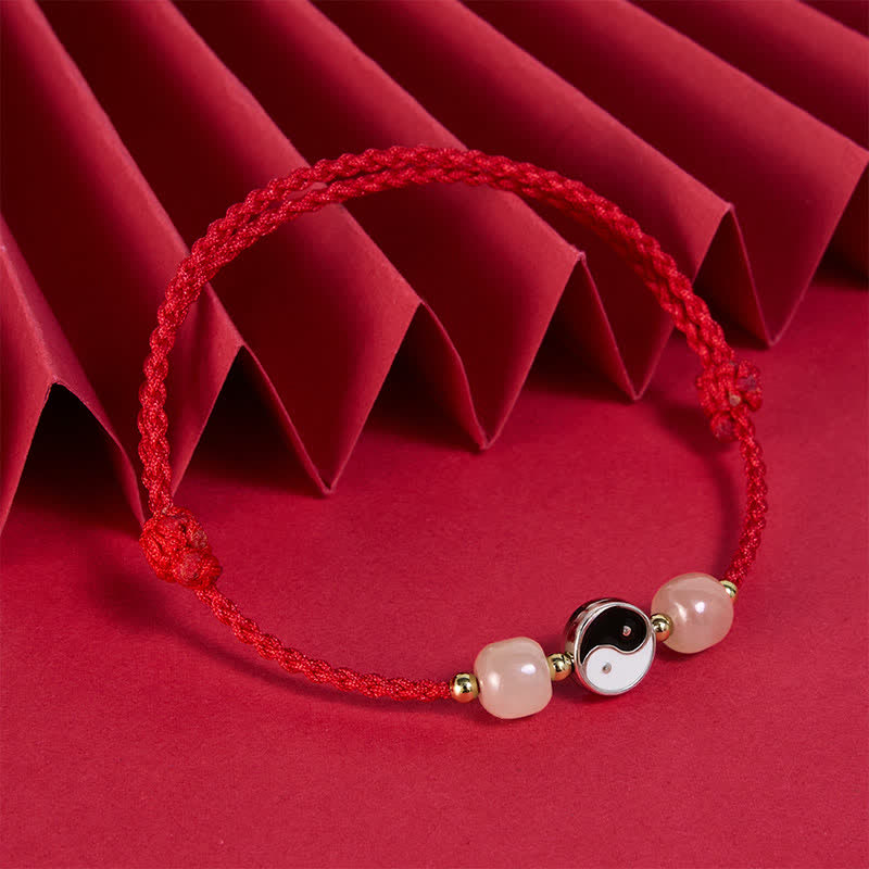 Buddha Stones Pulsera de equilibrio de aleación Yin Yang Hetian con cuentas de jade y cordón rojo - image 2