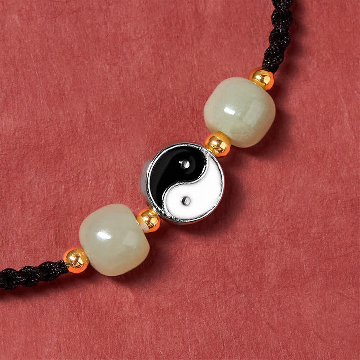 Buddha Stones Pulsera de equilibrio de aleación Yin Yang Hetian con cuentas de jade y cordón rojo - image 16