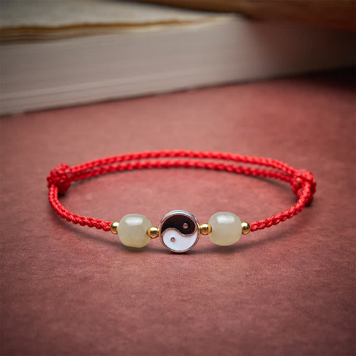 Buddha Stones Pulsera de equilibrio de aleación Yin Yang Hetian con cuentas de jade y cordón rojo - image 3