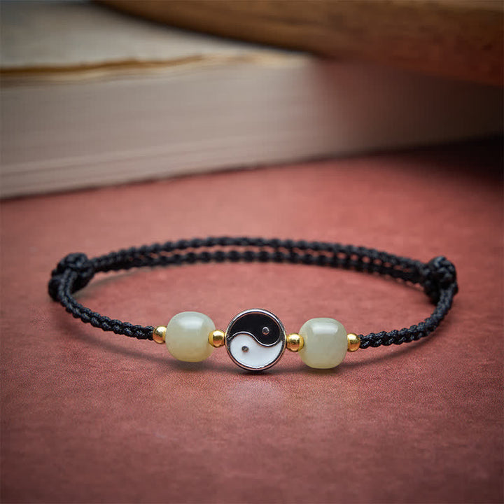 Buddha Stones Pulsera de equilibrio de aleación Yin Yang Hetian con cuentas de jade y cordón rojo - image 14