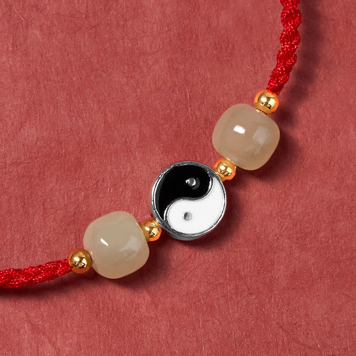 Buddha Stones Pulsera de equilibrio de aleación Yin Yang Hetian con cuentas de jade y cordón rojo - image 5