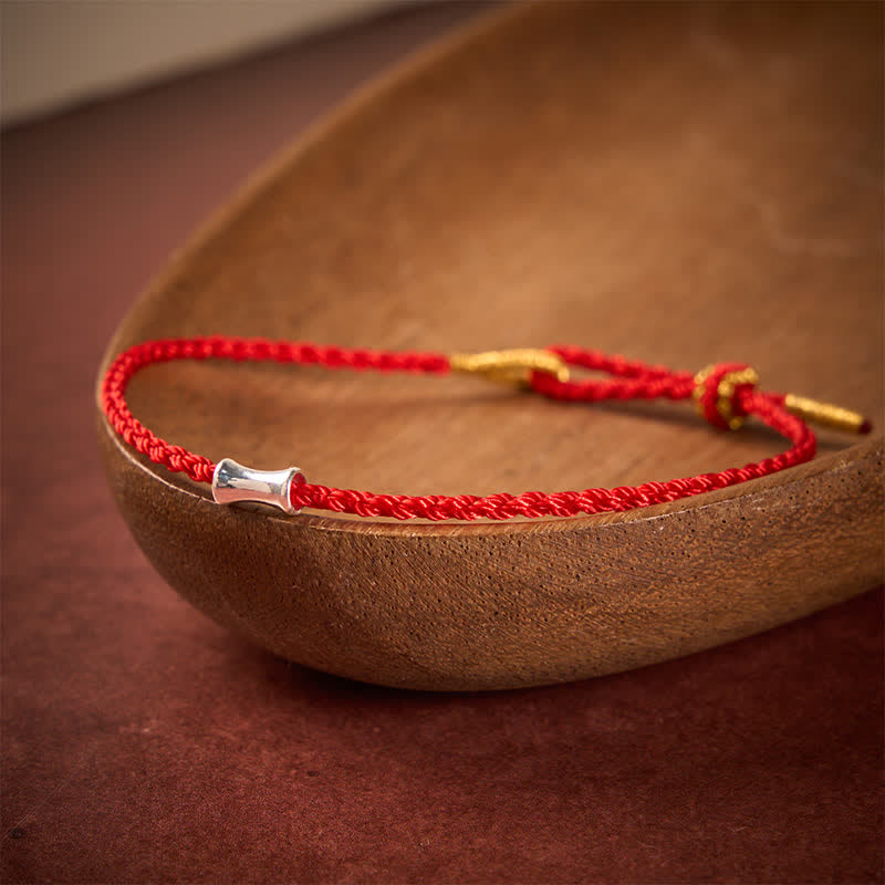 Buddha Stones Pulsera de plata de ley 925 con hilo negro y rojo y diseño de bambú - Cuerda roja - 5,5–6,3 pulgadas (14–16 cm) - image 0