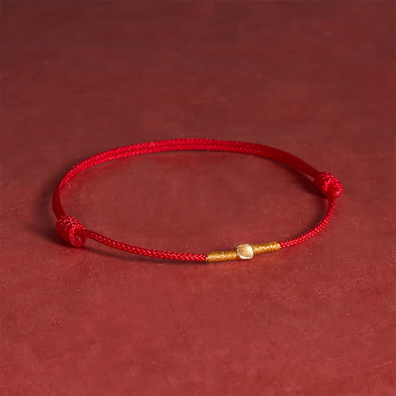 Buddha Stones Pulsera de cuerda trenzada protectora con cuentas doradas de plata de ley 925 - Rojo (Circunferencia de la muñeca: 7,1 pulgadas/18 cm) - image 0