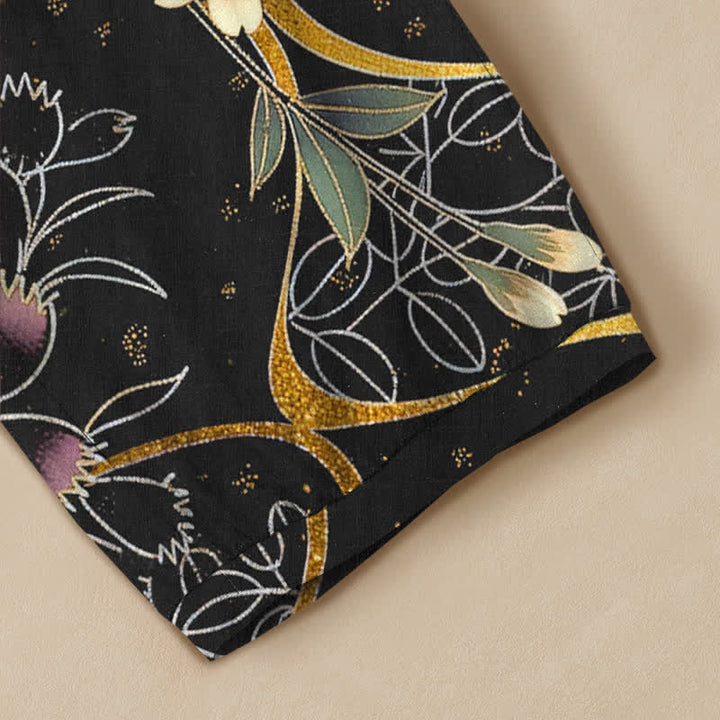 Buddha Stones Pantalones harem de algodón asimétricos con estampado floral de enredaderas, cintura elástica plisada y bolsillos para mujer. - image 5