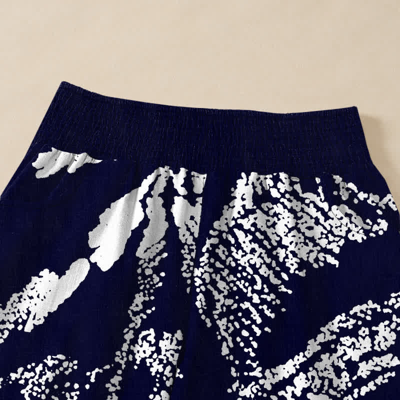 Buddha Stones Pantalones harem de algodón blanco con estampado floral de loto, cintura elástica plisada y bolsillos para mujer. - image 4